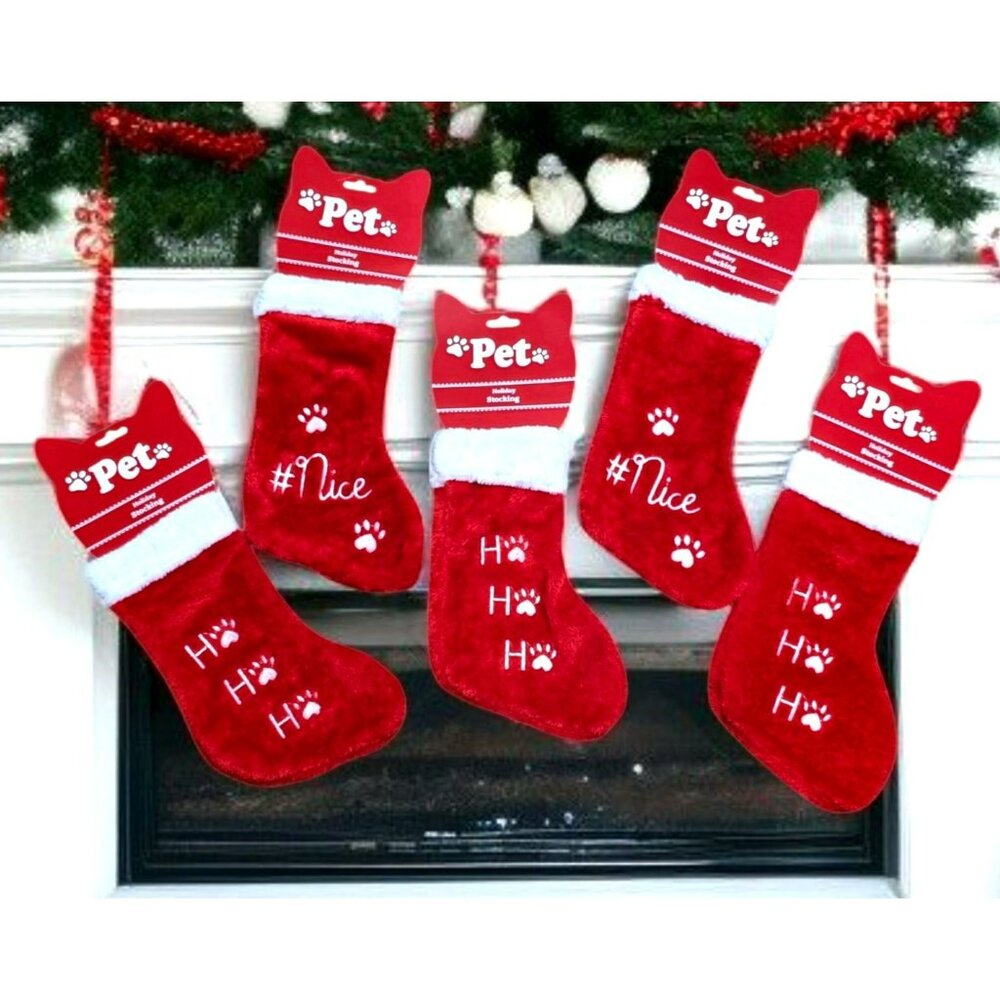 5 New Pet Christmas Stocking Red Plush Paws Ho Holiday Cat Dog Puppy Kitten Gift